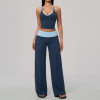 Custom Yoga Sets|Supplier of  High-waisted, quick-dry yoga set featuring a color-block halter top