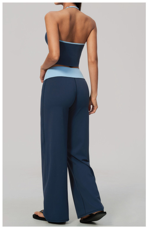 Custom Yoga Sets|Supplier of  High-waisted, quick-dry yoga set featuring a color-block halter top