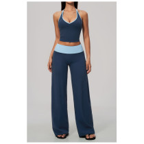 Custom Yoga Sets|Supplier of  High-waisted, quick-dry yoga set featuring a color-block halter top