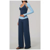 Custom Yoga Sets|Supplier of 3-Piece Yoga Set V-Neck Halter-Style Long-Sleeve Color-Block Yoga Top