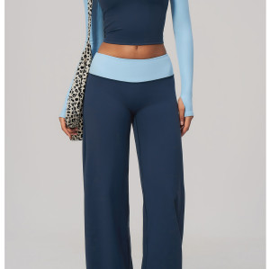 Custom Yoga Sets|Supplier of 3-Piece Yoga Set V-Neck Halter-Style Long-Sleeve Color-Block Yoga Top