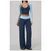 Custom Yoga Sets|Supplier of 3-Piece Yoga Set V-Neck Halter-Style Long-Sleeve Color-Block Yoga Top