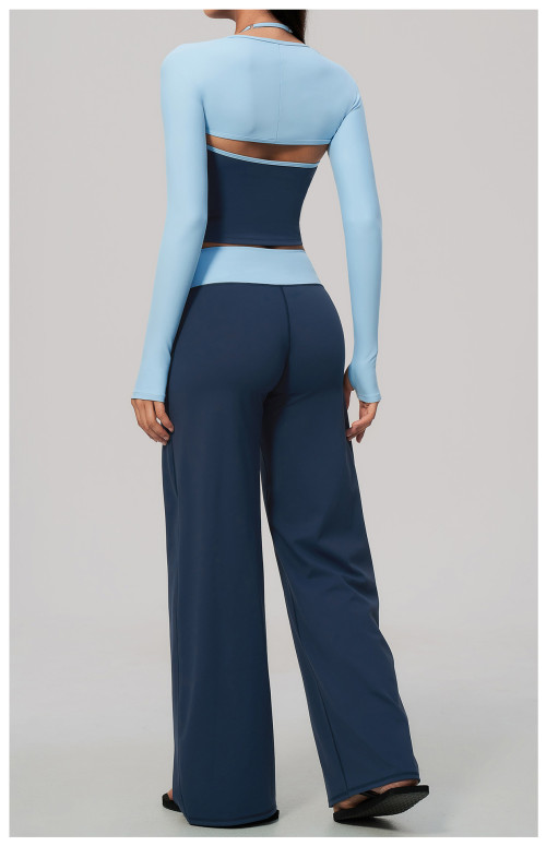 Custom Yoga Sets|Supplier of  3-Piece Yoga Set V-Neck Halter-Style Long-Sleeve Color-Block Yoga Top
