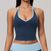 Custom Yoga Vest|Wholesale Color-block V-neck halter yoga tank top with built-in pads for fitness