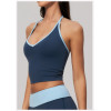 Custom Yoga Vest|Wholesale Color-block V-neck halter yoga tank top with built-in pads for fitness