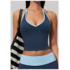 Custom Yoga Vest|Wholesale Color-block V-neck halter yoga tank top with built-in pads for fitness