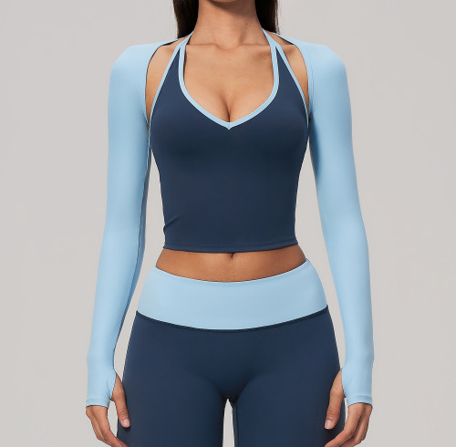 Custom long-sleeved sweatshirt |Wholesale Long-sleeve open-back yoga shrug/cover-up for outdoor