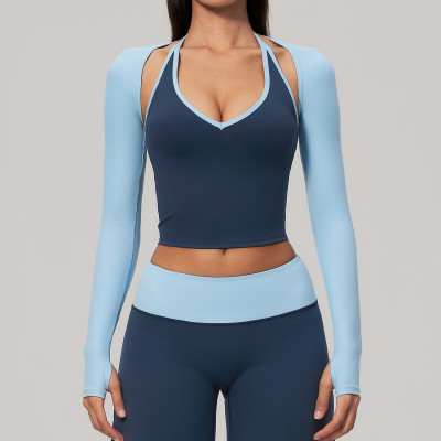 Custom long-sleeved sweatshirt |Wholesale Long-sleeve open-back yoga shrug/cover-up for outdoor