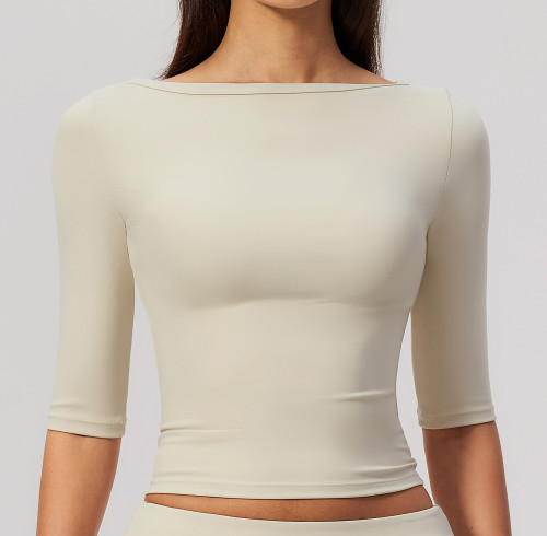 Custom long-sleeved sweatshirt |Wholesale High-stretch off-the-shoulder mid-sleeve yoga running top