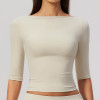 Custom long-sleeved sweatshirt |Wholesale High-stretch off-the-shoulder mid-sleeve yoga running top