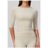 Custom long-sleeved sweatshirt |Wholesale High-stretch off-the-shoulder mid-sleeve yoga running top