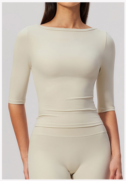Custom long-sleeved sweatshirt |Wholesale High-stretch off-the-shoulder mid-sleeve yoga running top