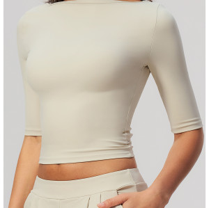 Custom long-sleeved sweatshirt |Wholesale High-stretch off-the-shoulder mid-sleeve yoga running top