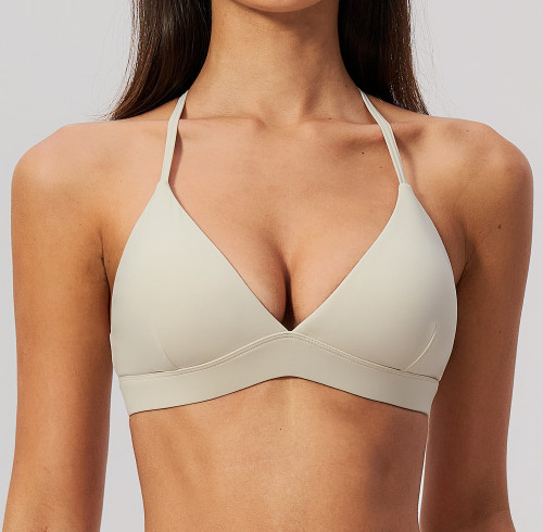 Custom Yoga bra|Wholesale V-neck form-fitting quick-dry yoga bra running or wearing as an outer top