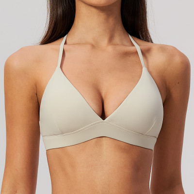 Custom Yoga bra|Wholesale V-neck form-fitting quick-dry yoga bra running or wearing as an outer top