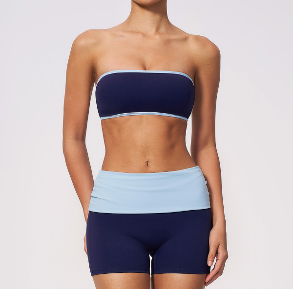 Custom Yoga Sets|Supplier of Color-block yoga set featuring tube top butt-lifting tummy-control