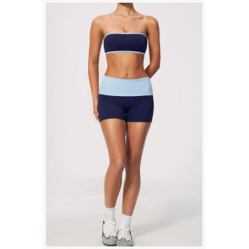 Custom Yoga Sets|Supplier of  Color-block yoga set featuring tube top butt-lifting tummy-control