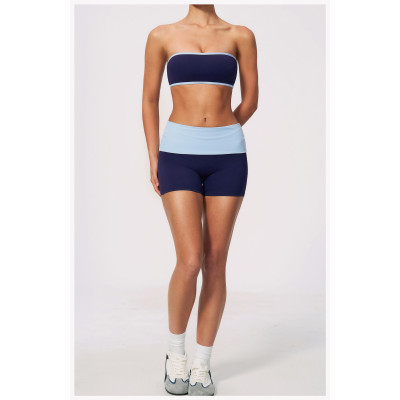 Custom Yoga Sets|Supplier of  Color-block yoga set featuring tube top butt-lifting tummy-control