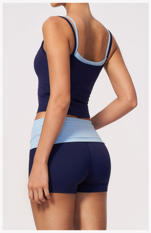 Custom Yoga Sets|Supplier of Women's High-Waisted Yoga Set – Color-Block "Faux-Layered" Design