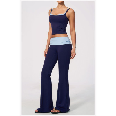Custom Yoga Sets|Supplier of  High-waisted fold-over yoga set featuring sports tank top and legging