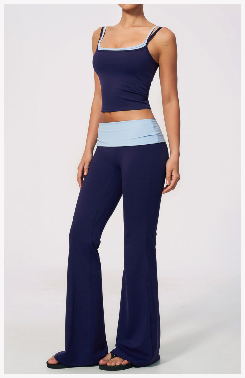 Custom Yoga Sets|Supplier of High-waisted fold-over yoga set featuring sports tank top and legging