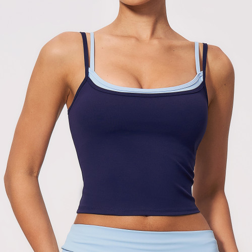 Custom Yoga Vest|Wholesale Quick-dry yoga tank top with color-block design for running and fitness