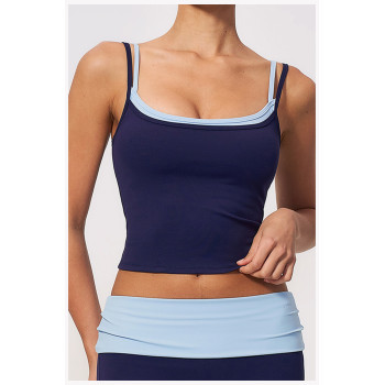 Custom Yoga Vest|Wholesale Quick-dry yoga tank top with color-block design for running and fitness