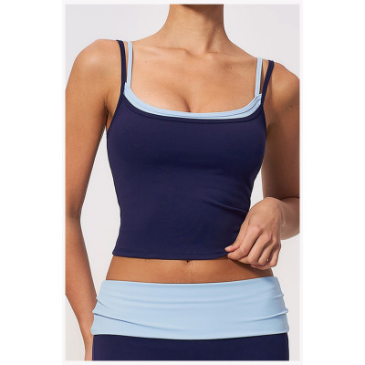 Custom Yoga Vest|Wholesale Quick-dry yoga tank top with color-block design for running and fitness