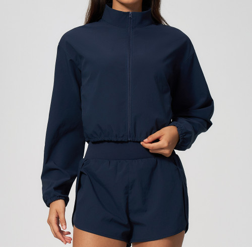 Chaquetas de yoga personalizadas | Venta al por mayor Chaqueta de yoga transpirable, de secado rápido y resistente al viento con cuello alto