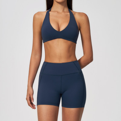 Custom Yoga Sets|Supplier of  New Women Sports Set Halter-Neck Open-Back Tummy-Control Running Gear