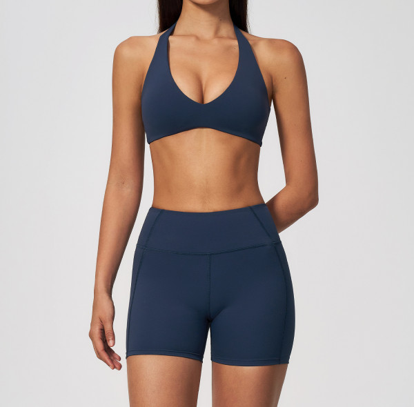 Custom Yoga Sets|Supplier of New Women Sports Set Halter-Neck Open-Back Tummy-Control Running Gear