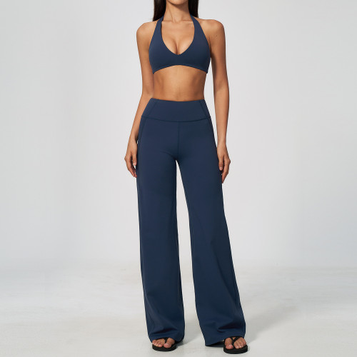 Custom Yoga Sets|Supplier of  Yoga Set Halter-Neck Tank Top Built-in Pads&Casual Flared Leggings