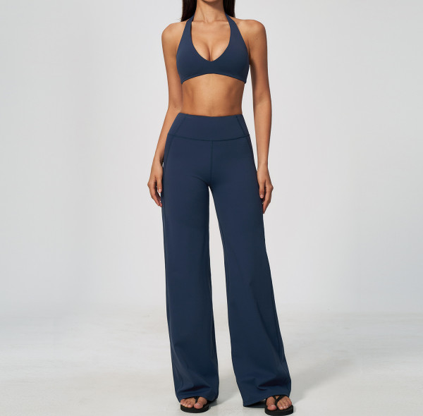 Custom Yoga Sets|Supplier of Yoga Set Halter-Neck Tank Top Built-in Pads&Casual Flared Leggings