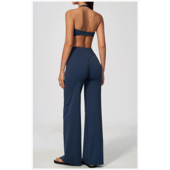 Custom Yoga Sets|Supplier of  Yoga Set Halter-Neck Tank Top Built-in Pads&Casual Flared Leggings