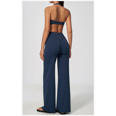 Custom Yoga Sets|Supplier of  Yoga Set Halter-Neck Tank Top Built-in Pads&Casual Flared Leggings