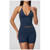 Custom Yoga Sets|Supplier of  Fashion high-waisted yoga wear with deep-V halter neck outdoor sports