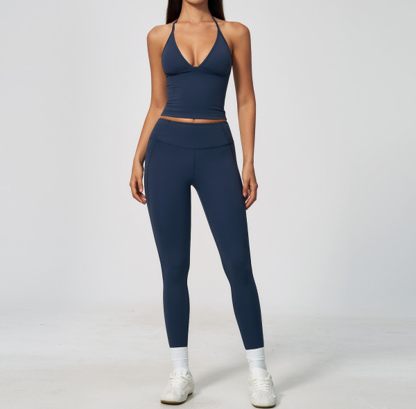 Custom Yoga Sets|Supplier of New Women's High-Stretch Tummy-Control Yoga Set with Halter-Neck Top