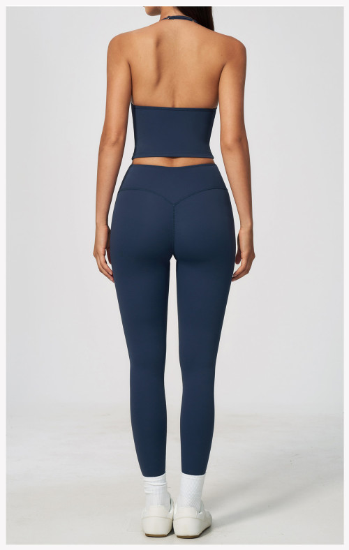 Custom Yoga Sets|Supplier of New Women's High-Stretch Tummy-Control Yoga Set with Halter-Neck Top
