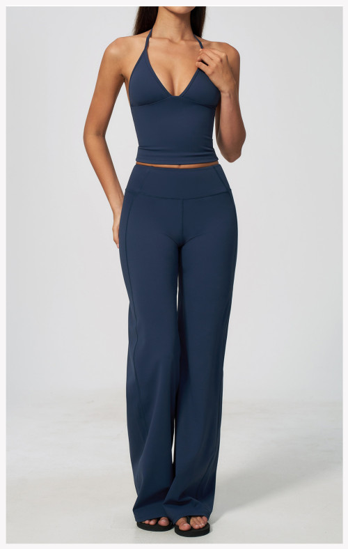 Custom Yoga Sets|Supplier of yoga with deep V-neck sweat-wicking breathable stylish flared Leggings