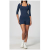 Custom Yoga Sets|Supplier of  Two-piece yoga set elbow-length sleeves—quick-drying and breathable