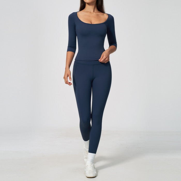 Custom Yoga Sets|Supplier of  Long-sleeve yoga outfit set high-waisted tummy-control sports fitness