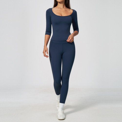 Custom Yoga Sets|Supplier of  Long-sleeve yoga outfit set high-waisted tummy-control sports fitness