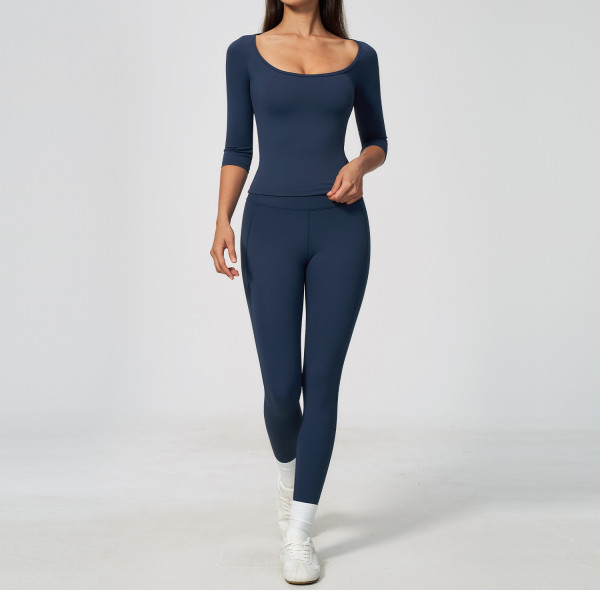 Custom Yoga Sets|Supplier of Long-sleeve yoga outfit set high-waisted tummy-control sports fitness
