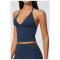 Custom Yoga Vest|Wholesale Halter-neck deep-V sports bra with open-back design for shaping fitness