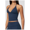 Custom Yoga Vest|Wholesale Halter-neck deep-V sports bra with open-back design for shaping fitness