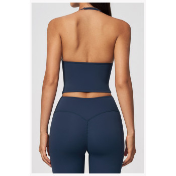 Custom Yoga Vest|Wholesale Halter-neck deep-V sports bra with open-back design for shaping fitness