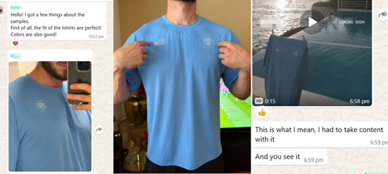 US client feedback on men's activewear t-shirt and shorts samples