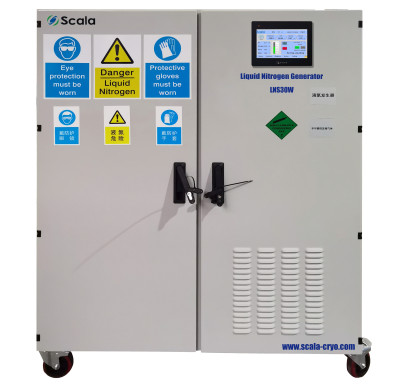 Liquid nitrogen generator, 99.999% purity, 30L/day, 100L tank, auto dispense, PLC, HMI screen, 4G, WiFi, OEM/ODM