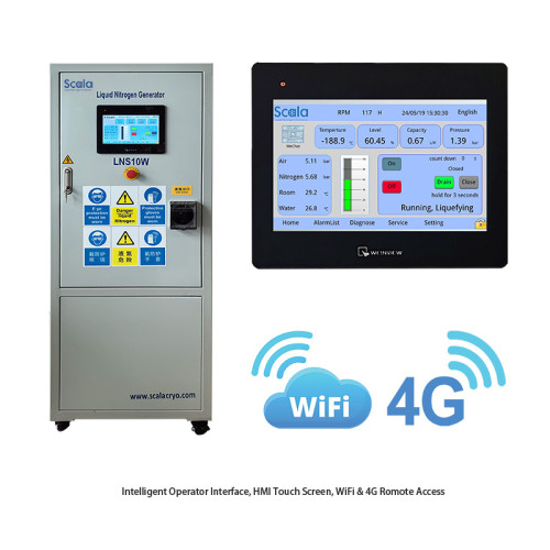 Générateur d'azote liquide sur site, pureté 99,999%, 10L/jour, PLC, écran tactile HMI, 4G & WiFi