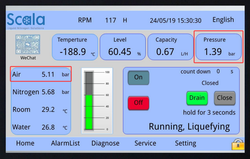 liquid nitrogen machine HMI display nitrogen pressure